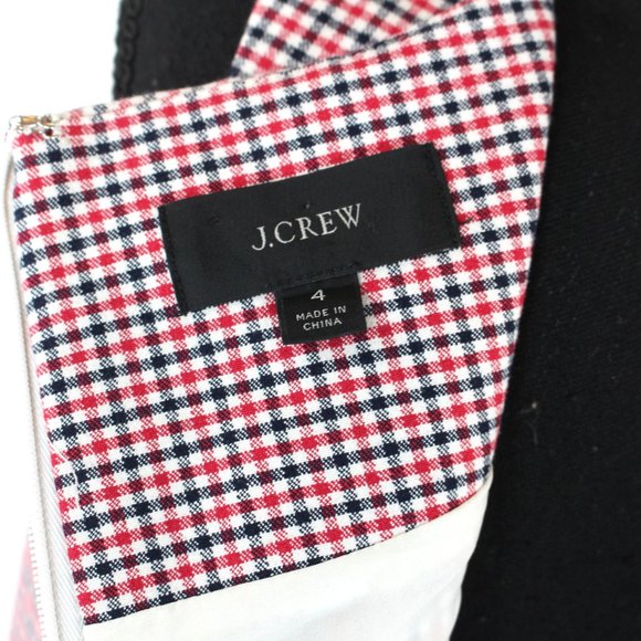 J. Crew Red Black White Gingham Boatneck Sheath Dress 4 Sleeveless Knee Length - Picture 6 of 7